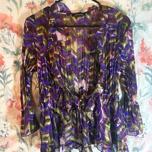 Vintage Notations Purple and Green Sheer Women's Top